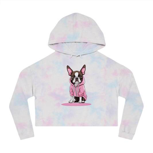 Cropped Hooded Sweatshirt with Boston Terrier