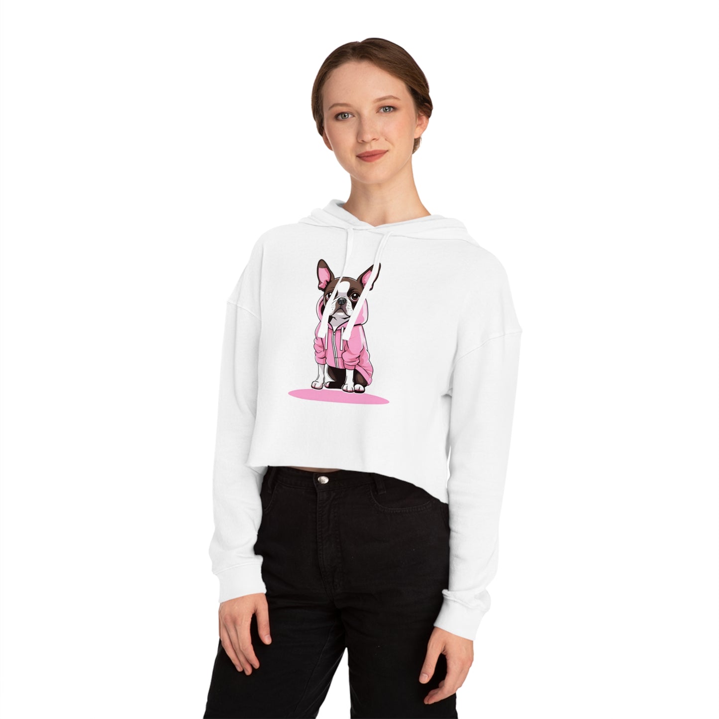 Cropped Hooded Sweatshirt with Boston Terrier