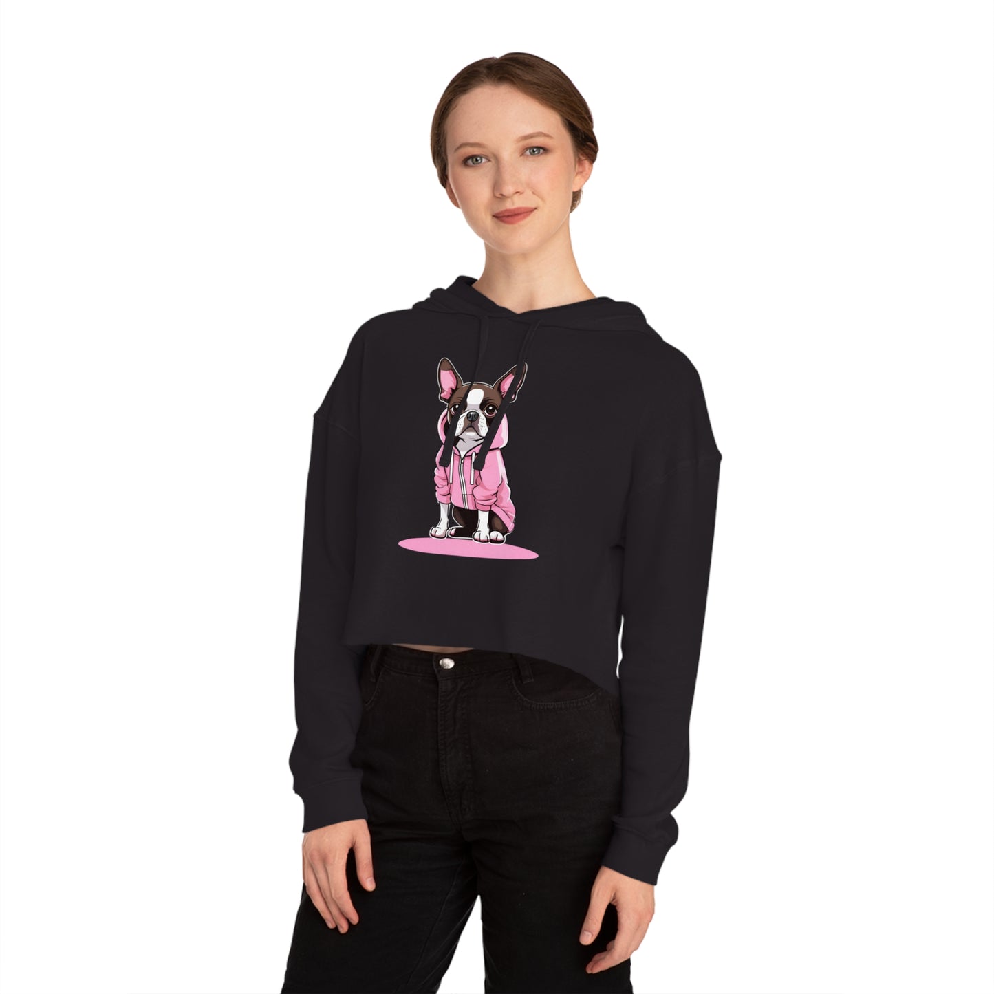 Cropped Hooded Sweatshirt with Boston Terrier