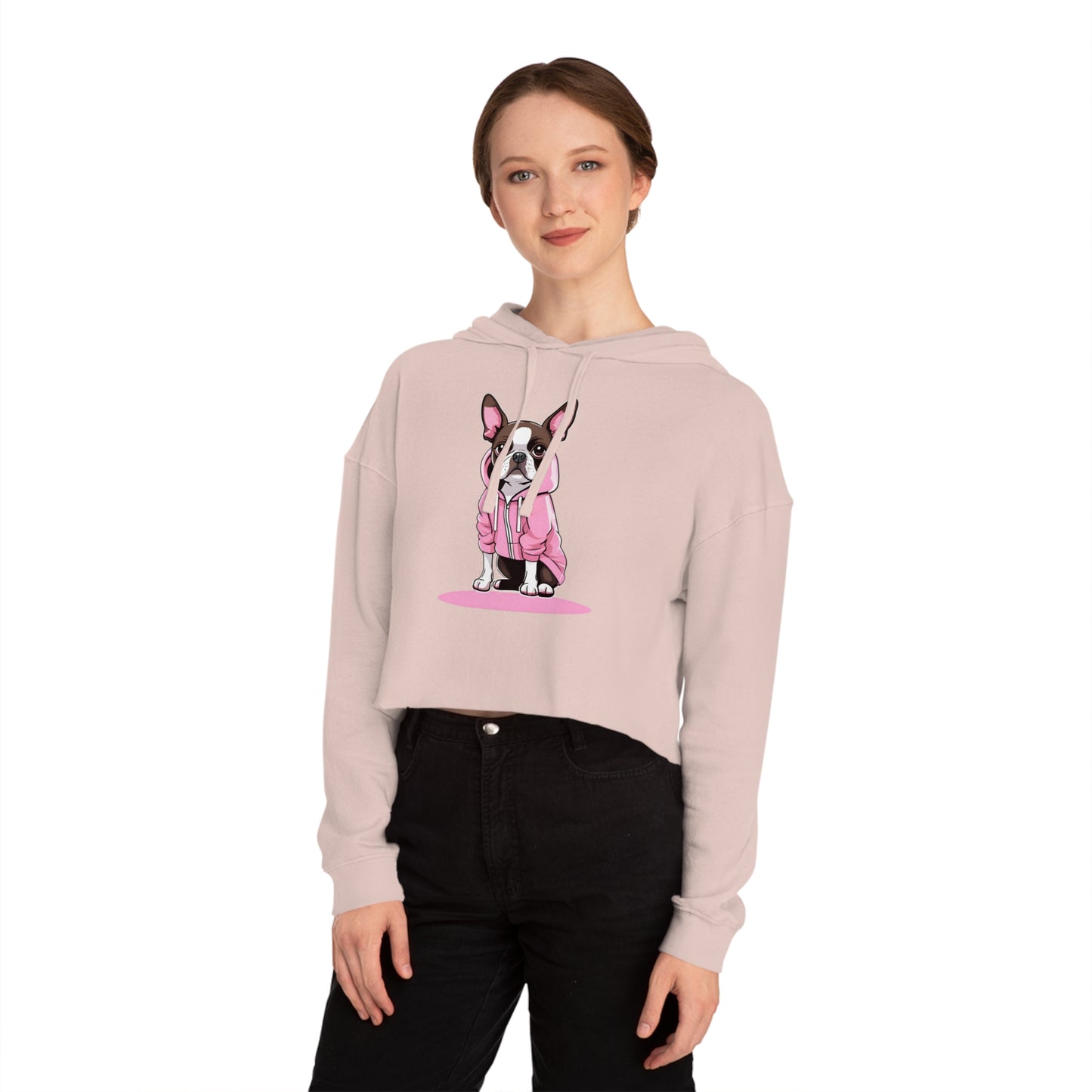 Cropped Hooded Sweatshirt with Boston Terrier